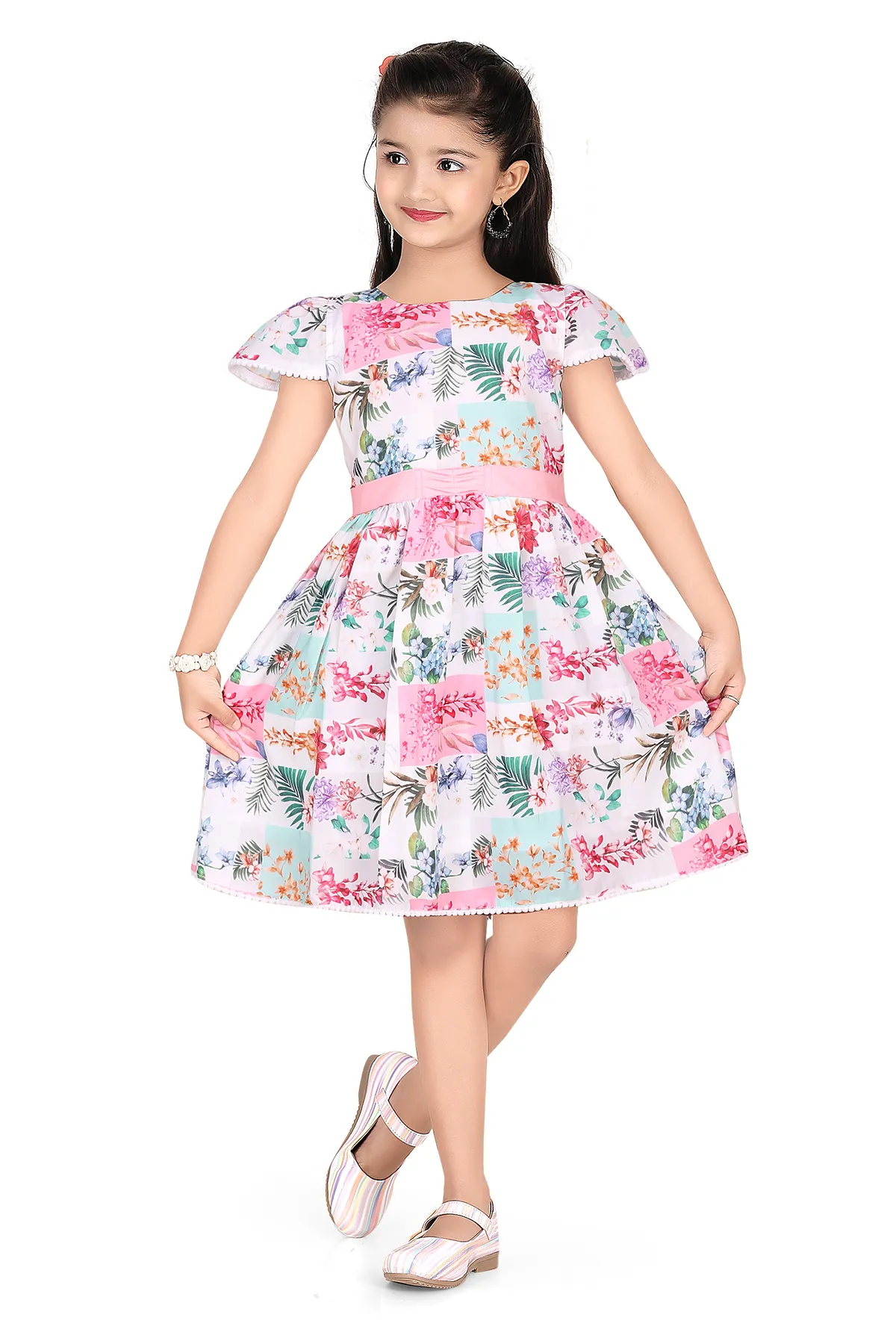 Girl's Cotton Linen Printed Frock (3-9 Yrs) 004489MUL78YEA