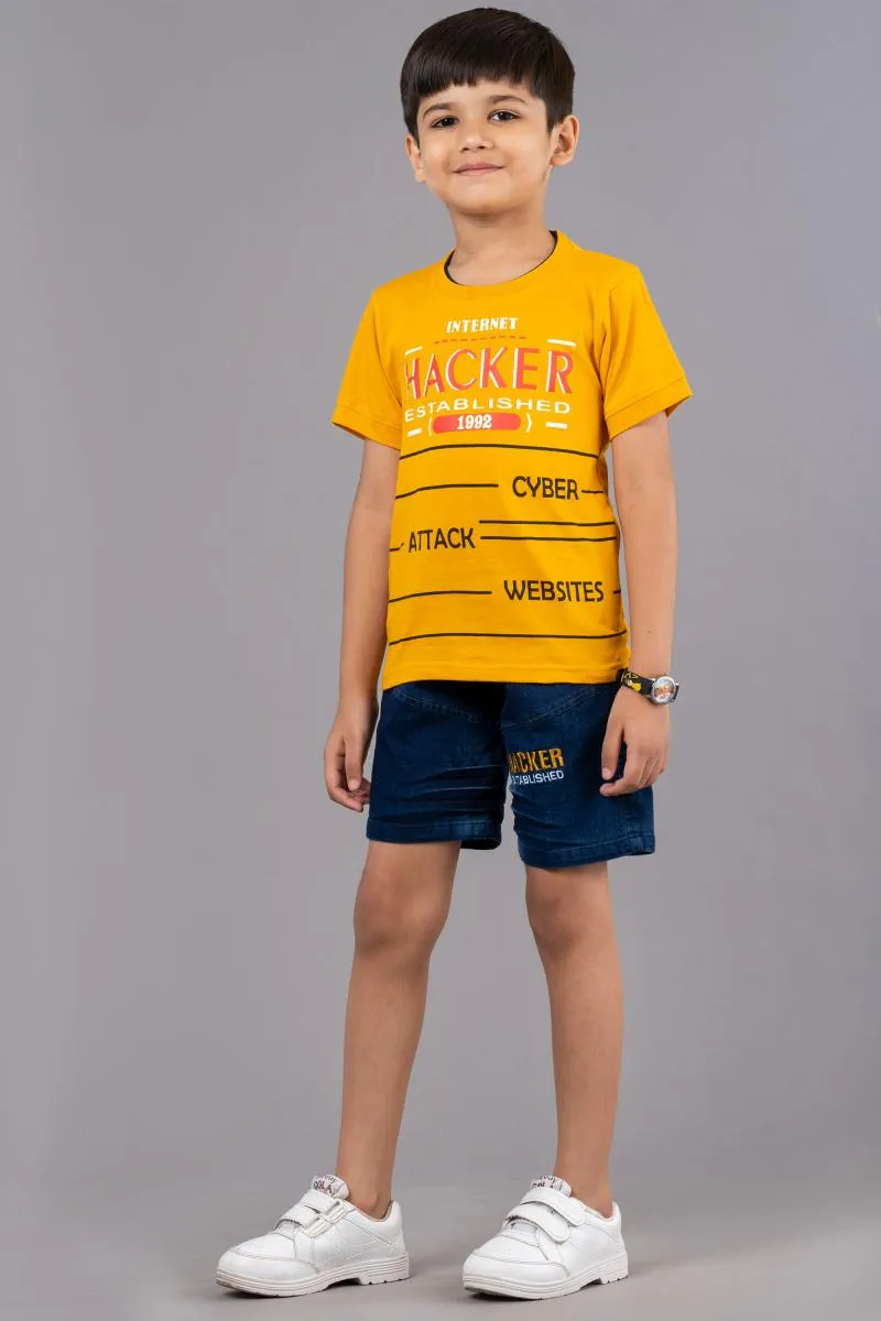 Boy's Printed T-shirt With Shorts Set (2-Pcs Set)