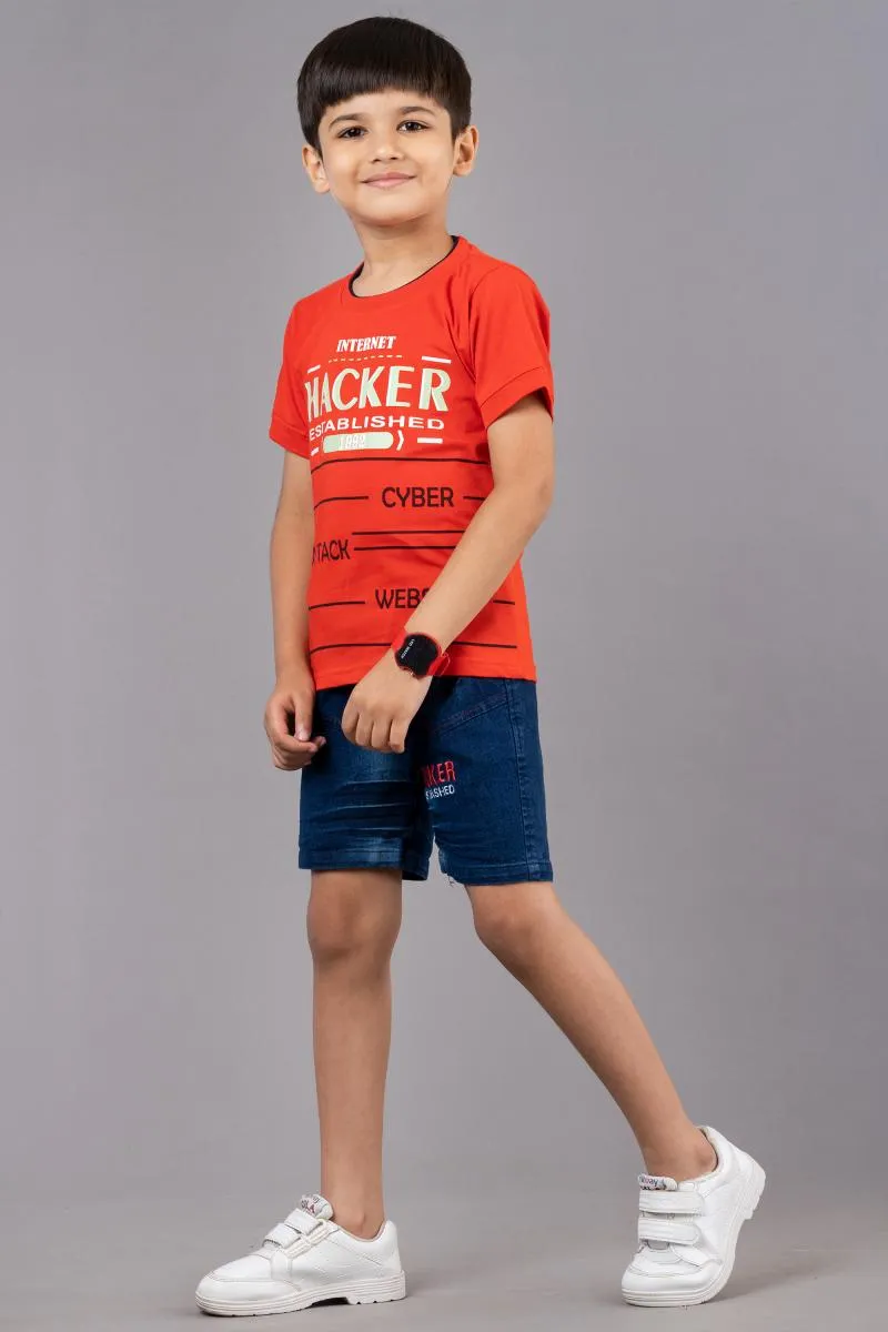 Boy's Printed T-shirt With Shorts Set (2-Pcs Set)