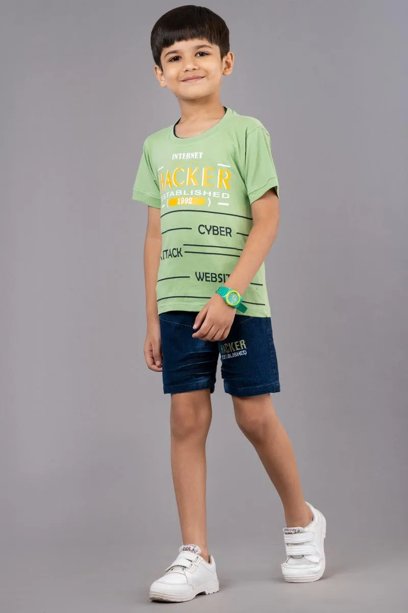 Boy's Printed T-shirt With Shorts Set (2-Pcs Set)