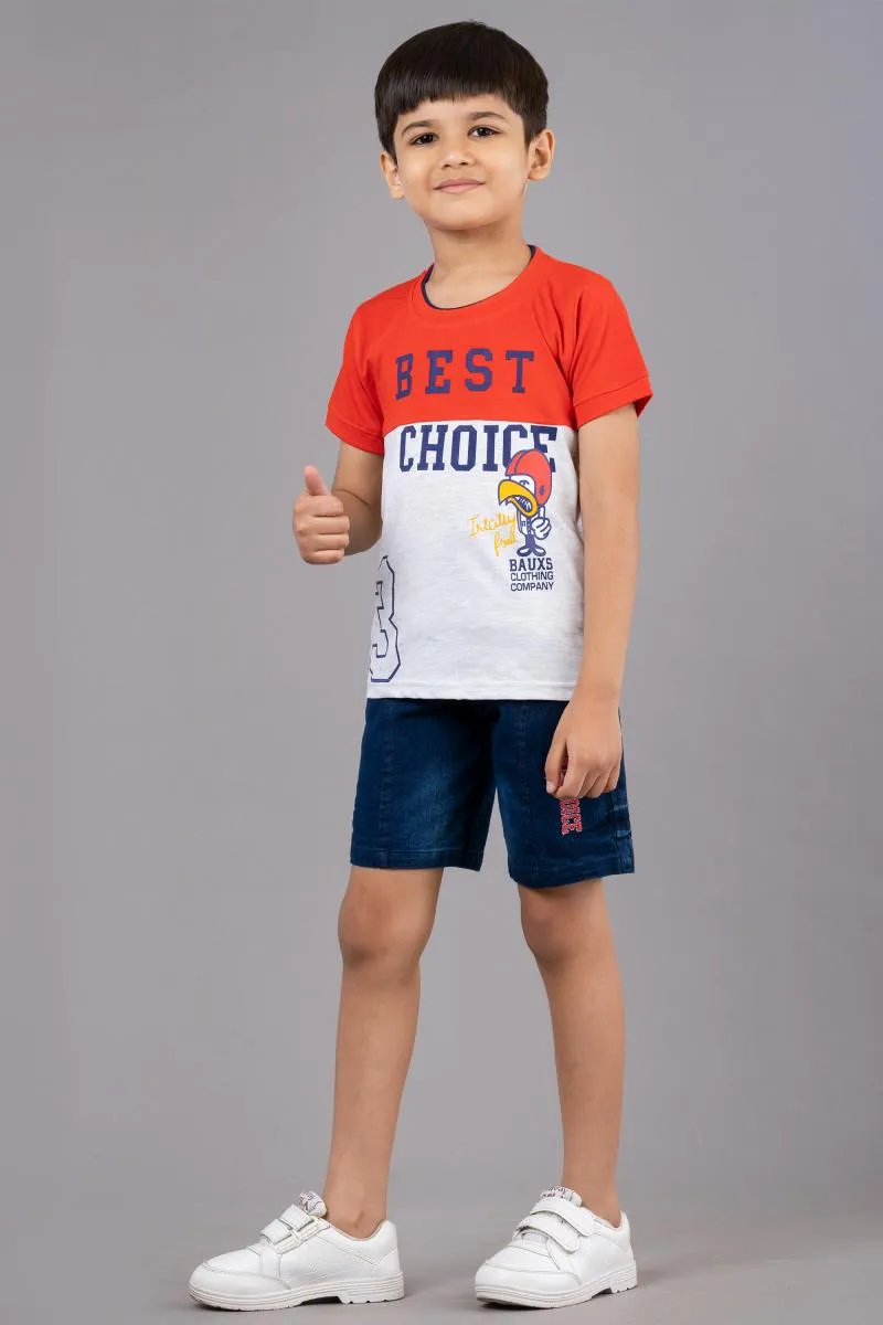 Printed T-shirt with Shorts Set for Boy (2-Pcs Set) 004513RED67YRS