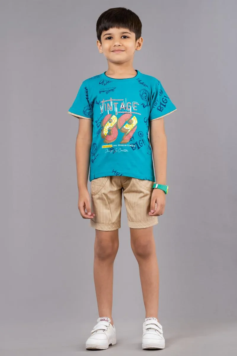 Boy's Cotton Printed T-shirt with Shorts Set (2-Pcs Set) 004515DARGRE67YRS