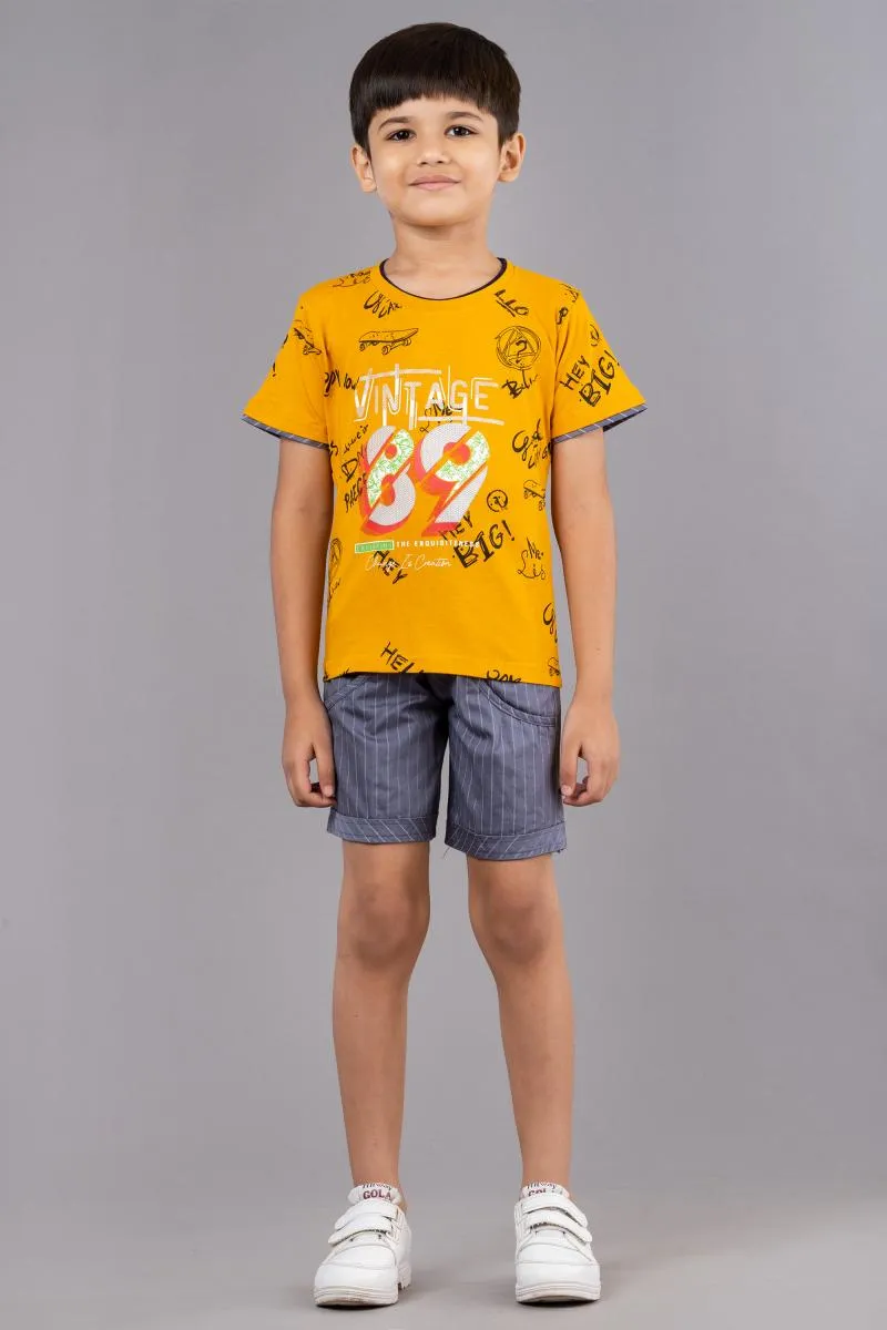Boy's Cotton Printed T-shirt with Shorts Set (2-Pcs Set)