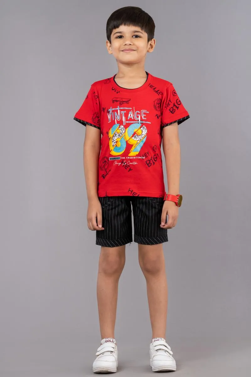 Boy's Cotton Printed T-shirt with Shorts Set (2-Pcs Set)