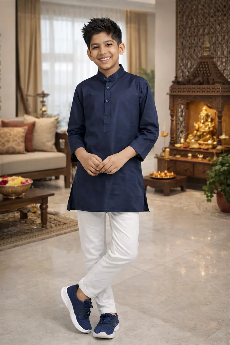 Kurta with Pyjama Set for Boy (2-Pcs Set) 004517NAVBLU78YRS