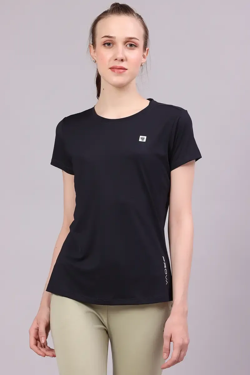 Polyester Solid T-Shirt for Women 004974LNAVBLU