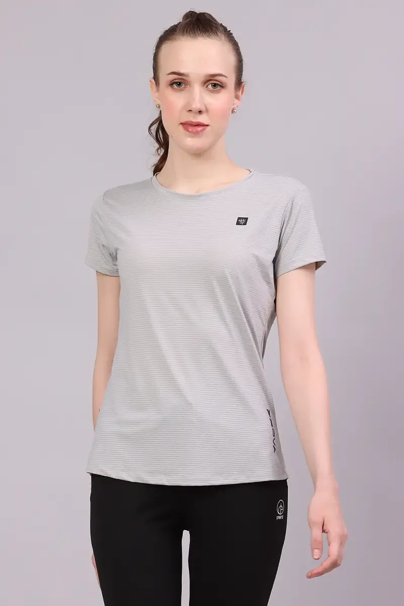 Polyester Solid Dry Fit Sports T-Shirt for Women 004975MGRE