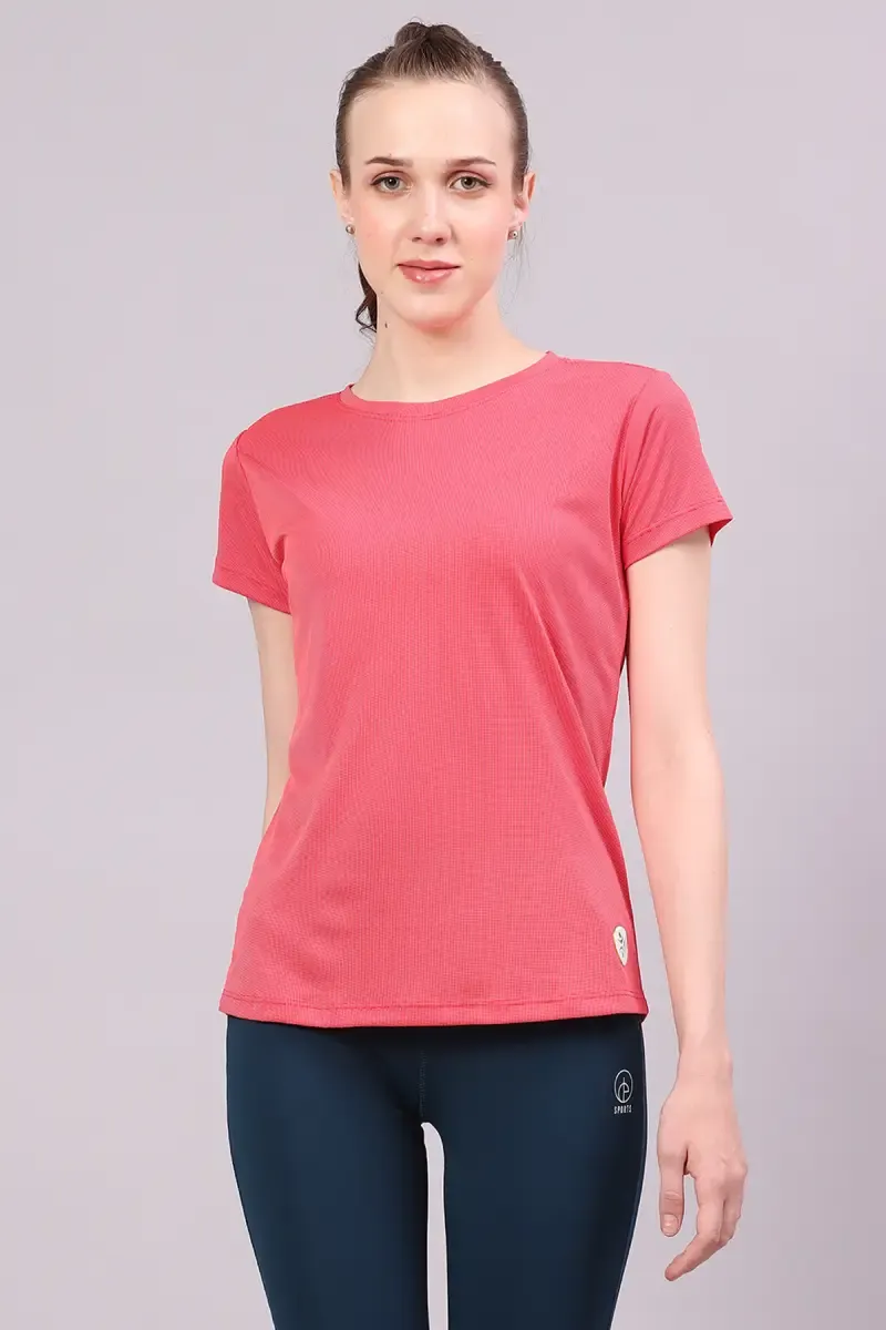 Polyester Solid Dry Fit Sports T-Shirt for Women 004976XXLRED