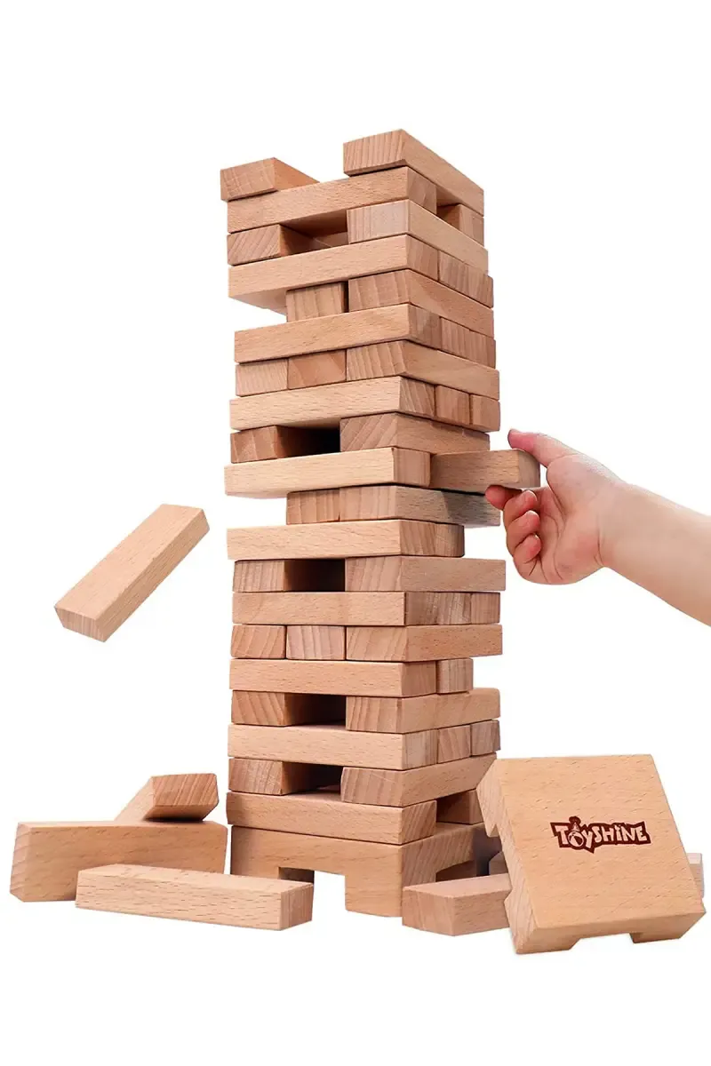 Wooden Building Block and Tumbling Tower Game Set - 54 Pcs