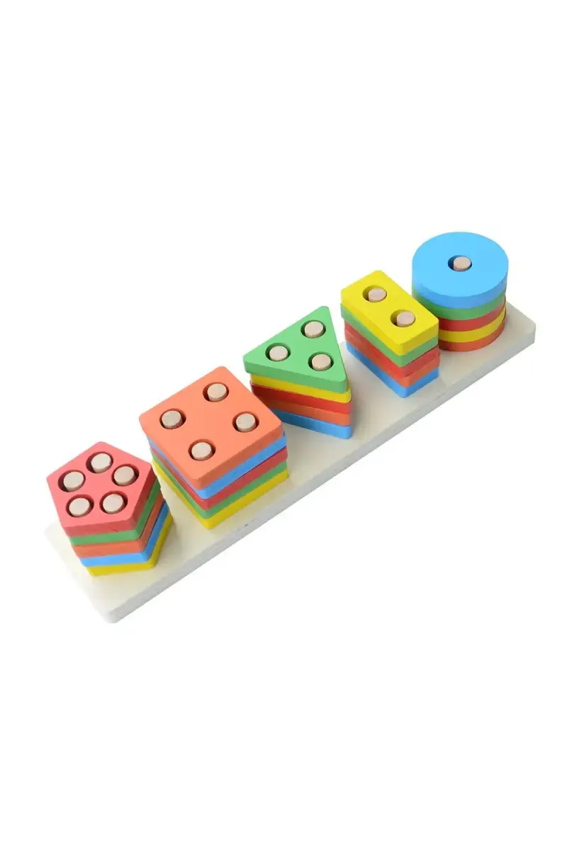 Wooden Geometric Blocks Stacking and Shape Sorting Puzzle Set