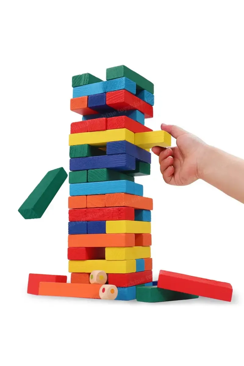 Wooden Building Block and Tumbling Tower Game Set - 120 Pcs