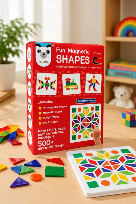 Magnetic Board puzzles for kids (44 Magnetic Shapes, 200 Pattern Book)