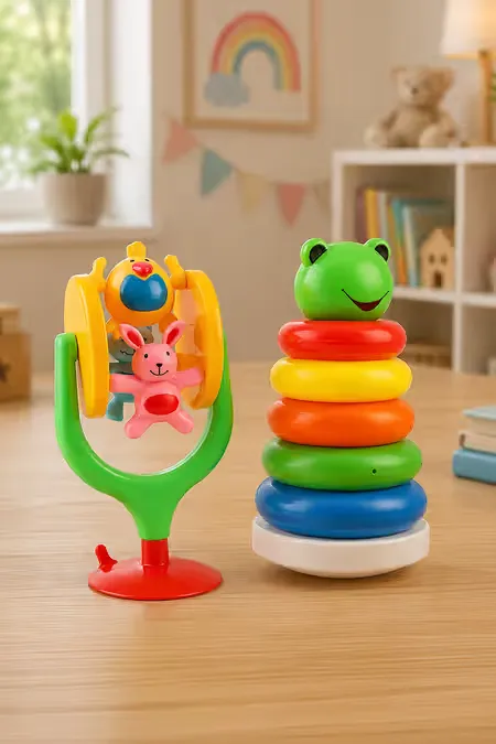 2 In 1 Toddlers Gift Set For Kids (Highchair spinner + Stacking Rings)