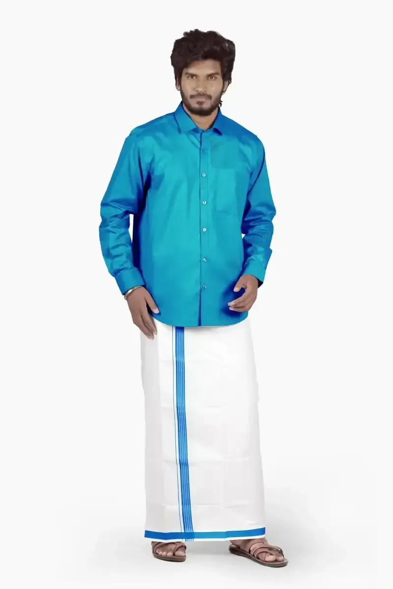Men's Cotton Shirt with Dhoti Set (2-Pcs Set) 005253BLU40