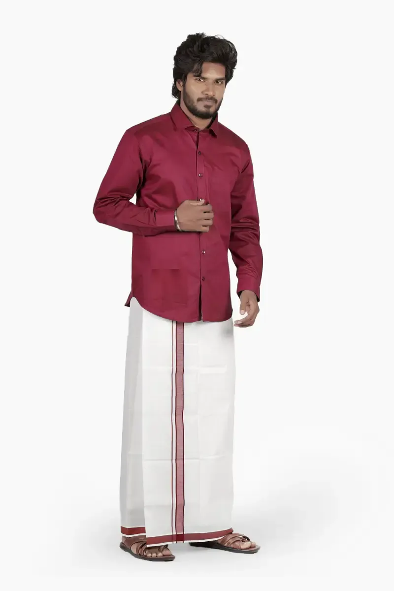 Men's Cotton Shirt with Dhoti Set (2-Pcs Set) 005253MAR42
