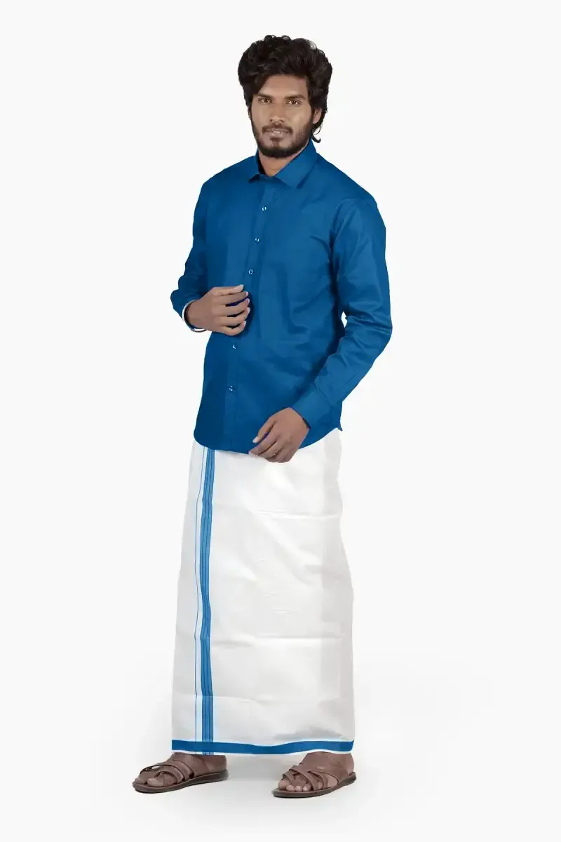 Men's Cotton Shirt with Dhoti Set (2-Pcs Set)