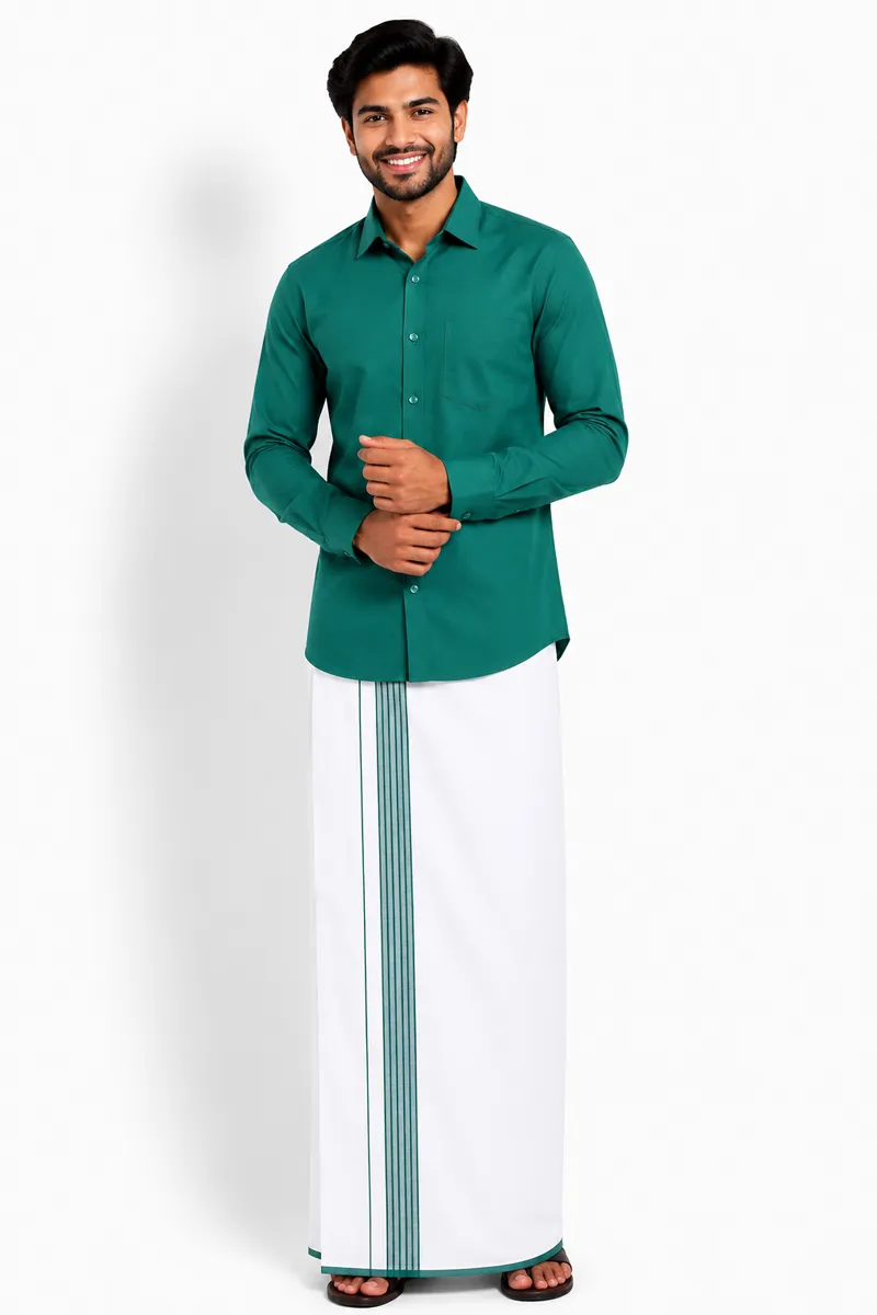 Men's Cotton Shirt with Dhoti Set (2-Pcs Set)