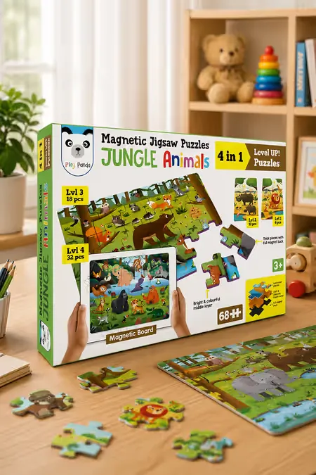 4 in 1 Jungle Animals Magnetic Jigsaw Puzzles for Kids
