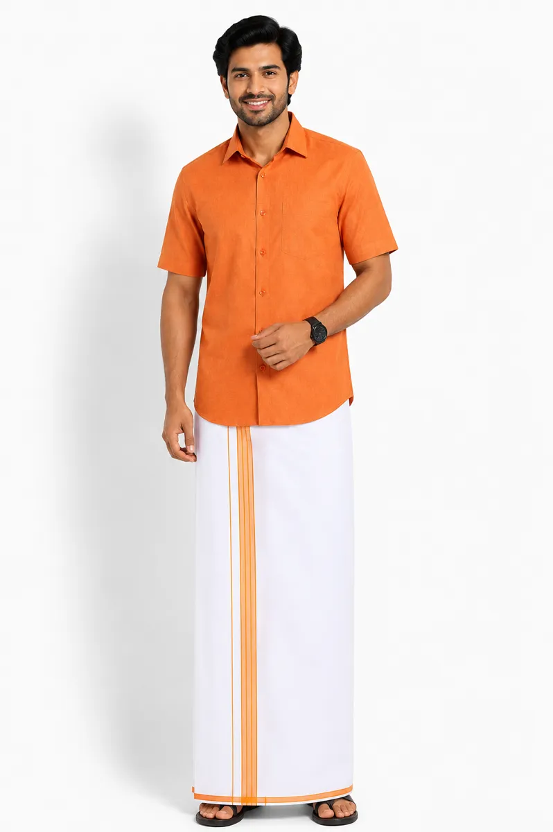 Cotton Shirt with Dhoti for Men (2-Pcs Set) 005259COR44