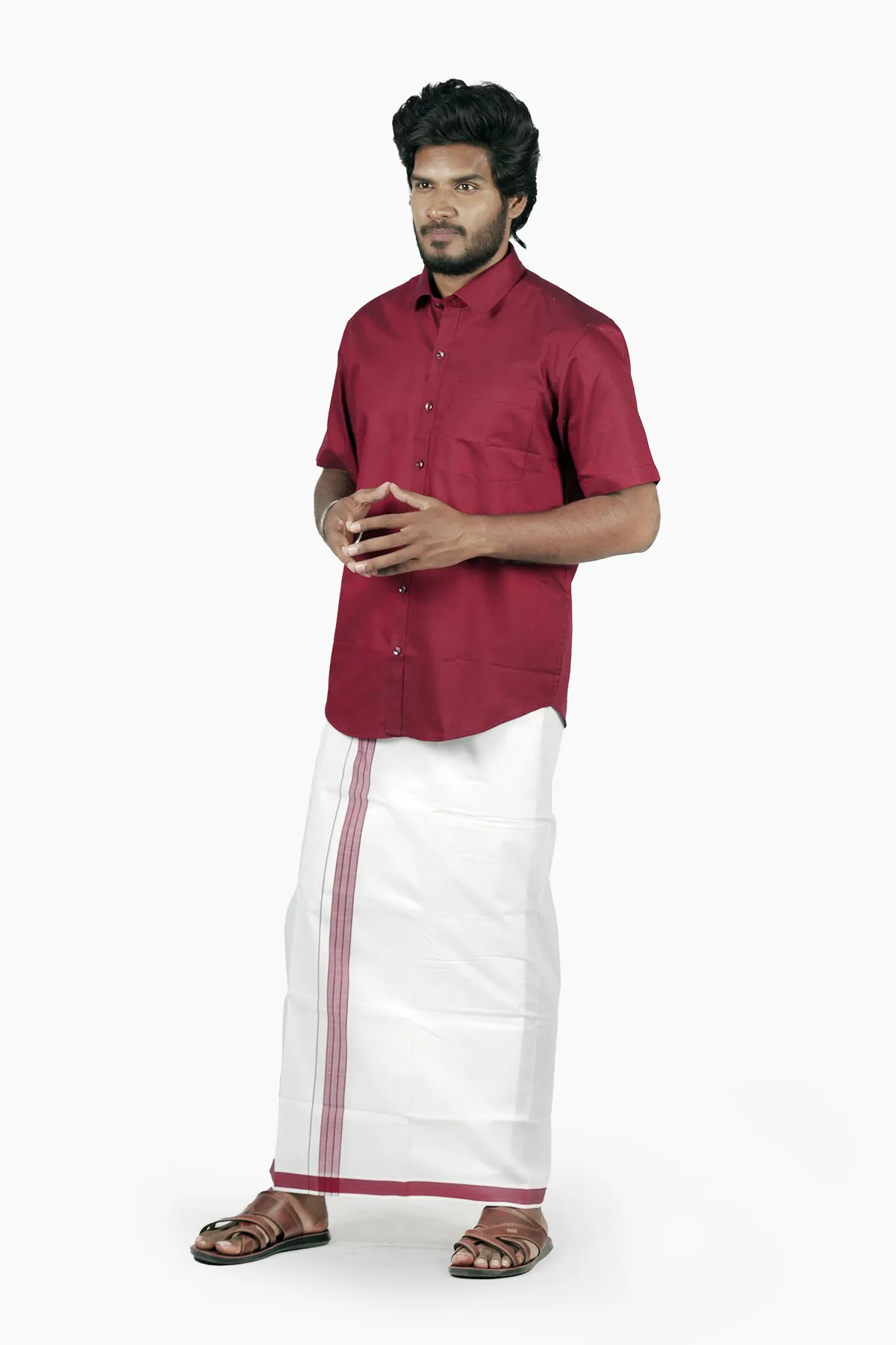 Cotton Shirt with Dhoti for Men (2-Pcs Set) 005259MAR38