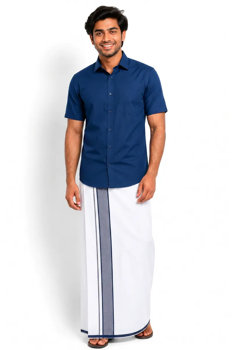 Cotton Shirt with Dhoti for Men (2-Pcs Set) 005259NAVBLU44