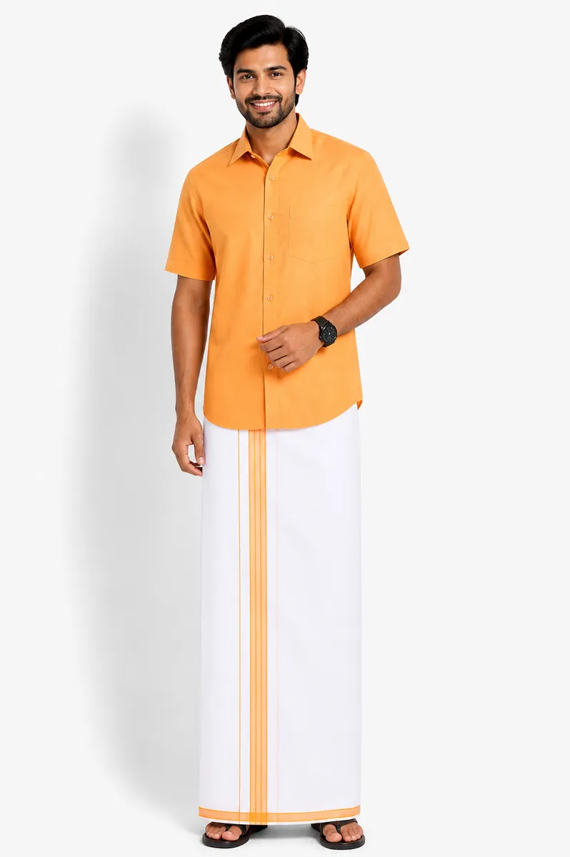 Cotton Shirt with Dhoti for Men (2-Pcs Set) 005259PEA44
