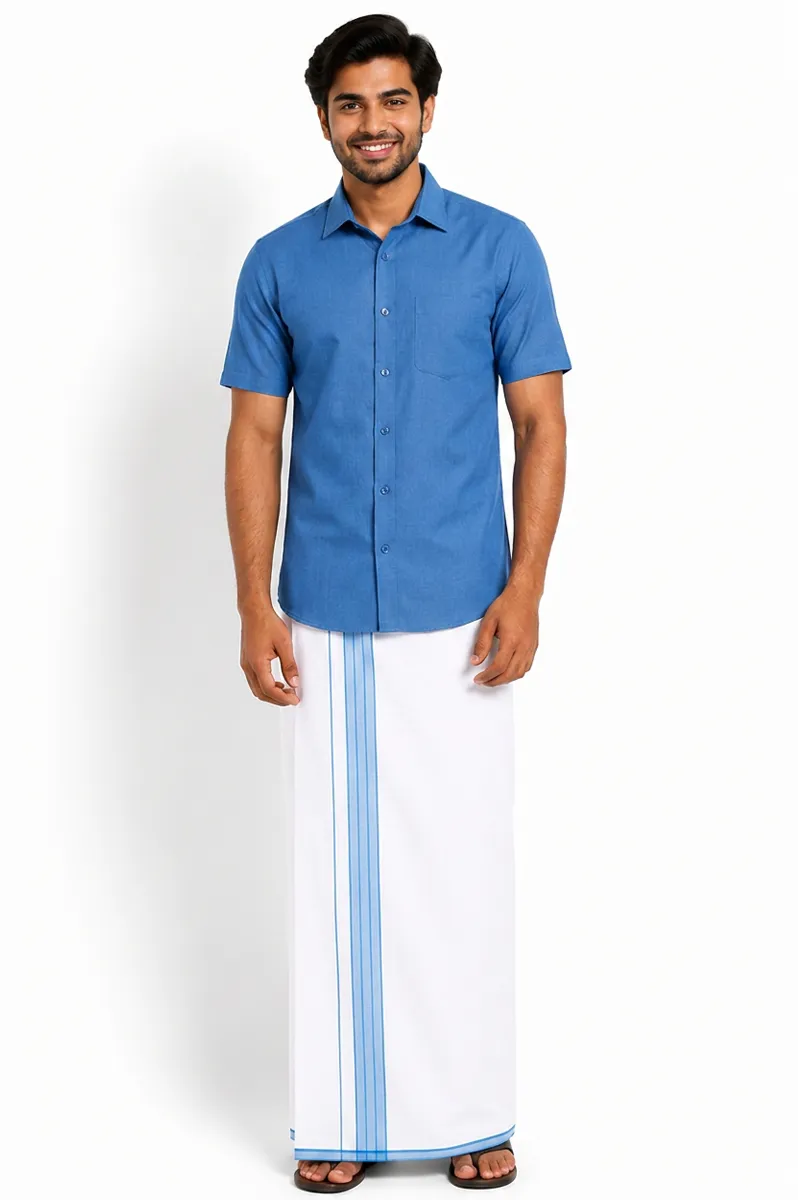 Cotton Shirt with Dhoti for Men (2-Pcs Set) 005259ROYBLU44