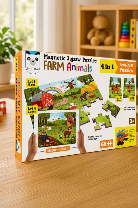 4 in 1 Farm Animals Jigsaw Magnetic Puzzles with Board