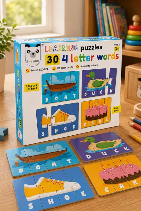 4 Letter Word Learning Puzzles for Kids (30 Puzzles & 120 Pcs)