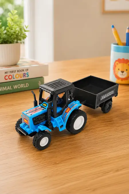 Tractor Trolley Pull Back Toy - Blue