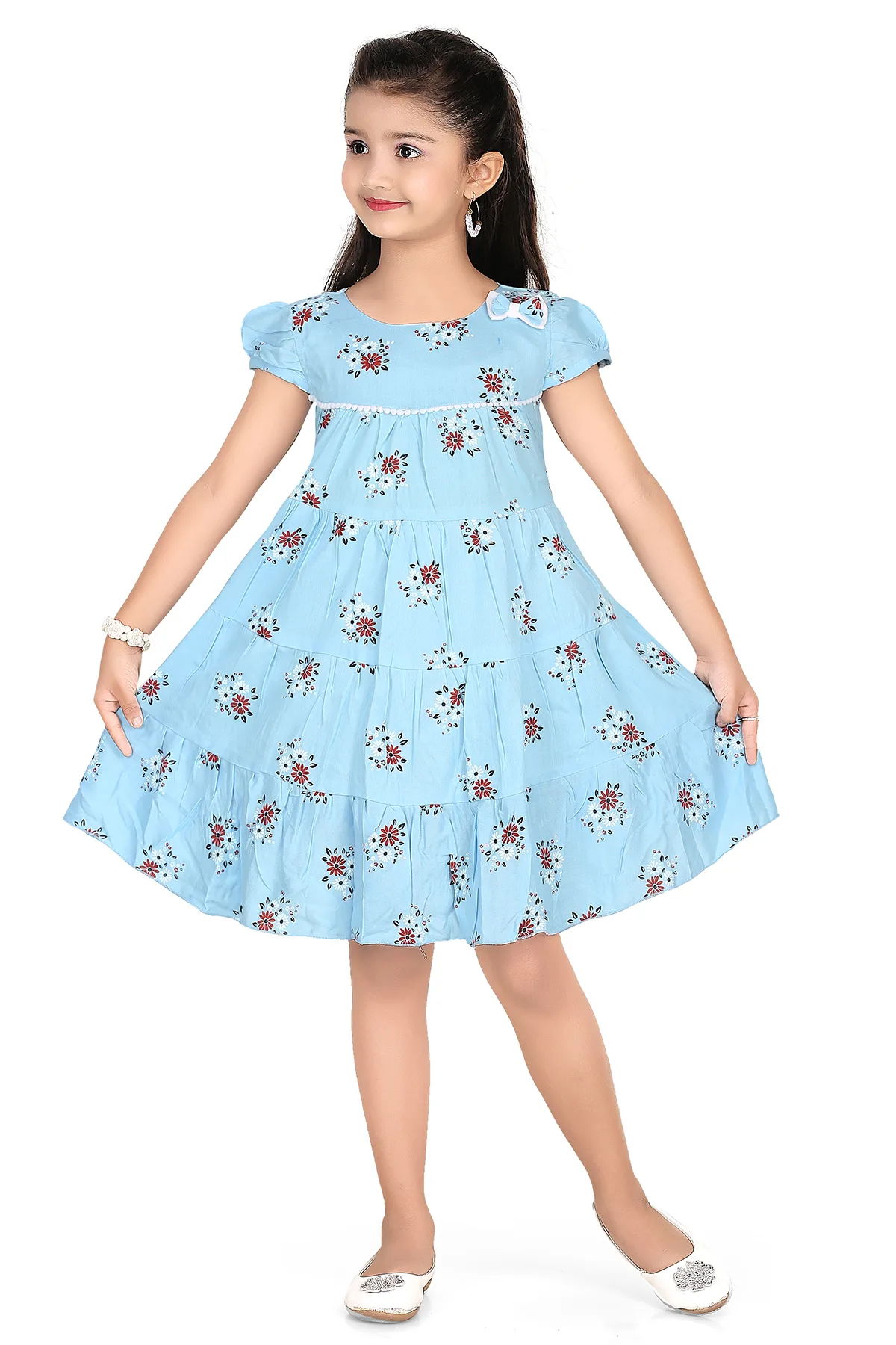Girl's Pure Cotton Printed Frock (3-10 Yrs) 00618489YEASKYBLU