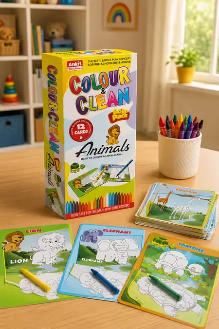Color & Clean Animals Cardboard Game