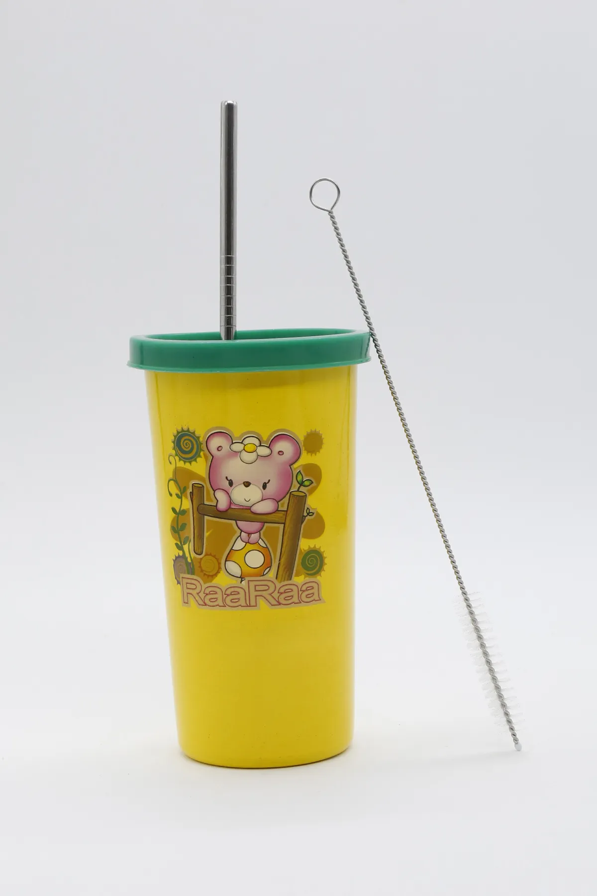Prabha Stainless Steel Cartoon Printed Tumbler with Lid & 2 Straws  - 370 ML