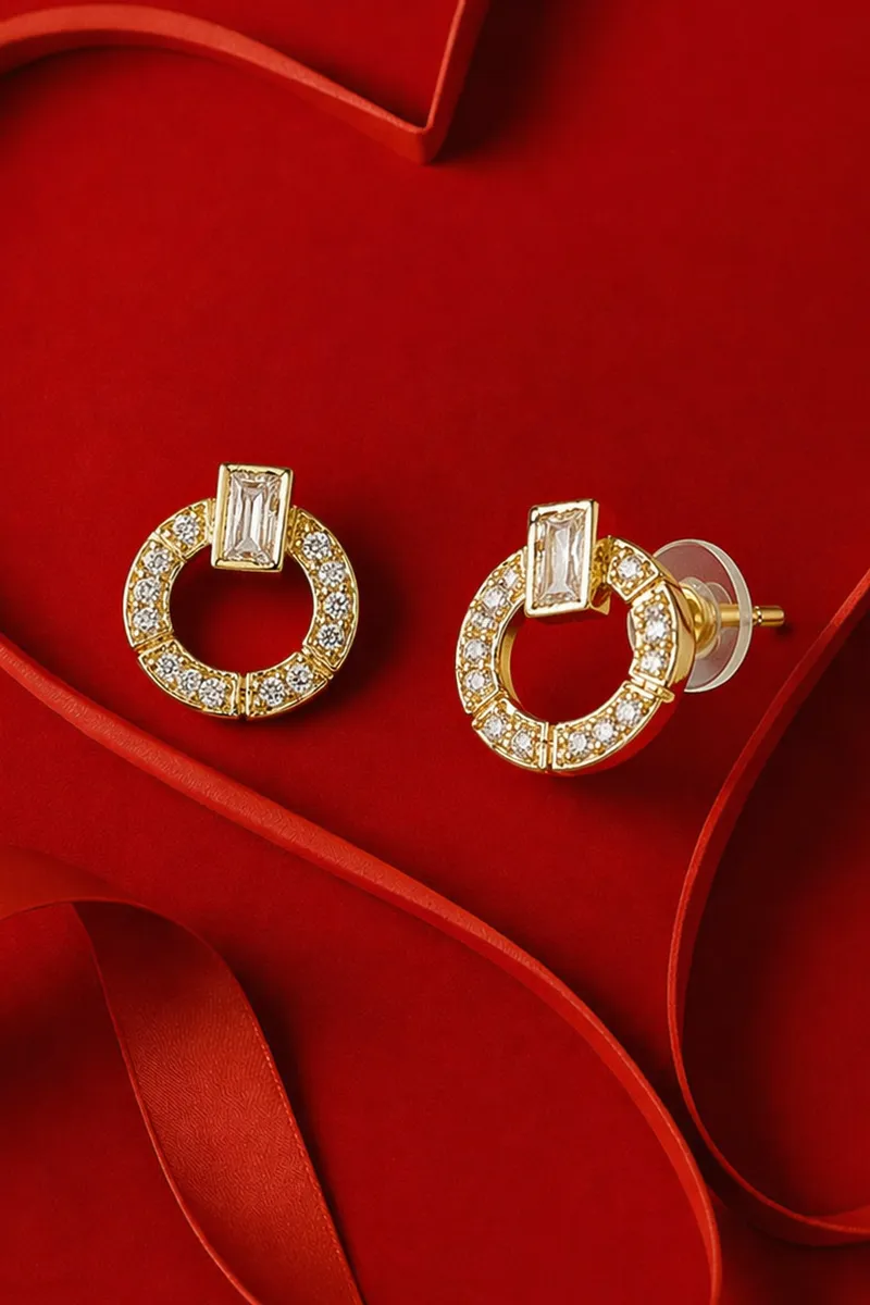 Elegant Gold-Tone Circle Stud Earrings for Girls & Women
