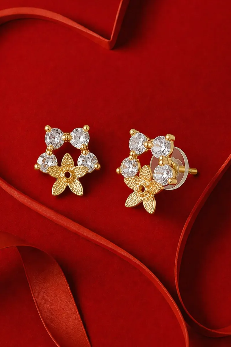 Gold Plated Floral Stud Earring for Girls & Women
