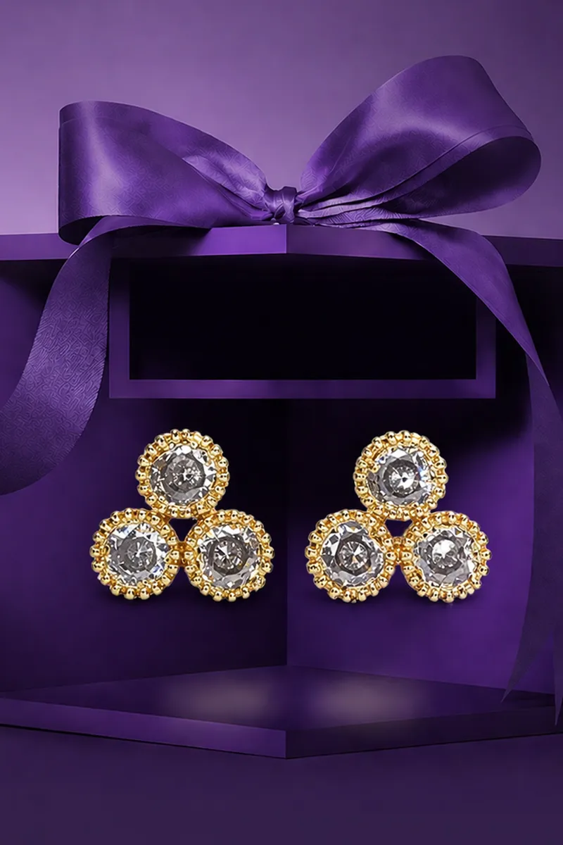 Three Stoned Stud Earrings for Girls & Women