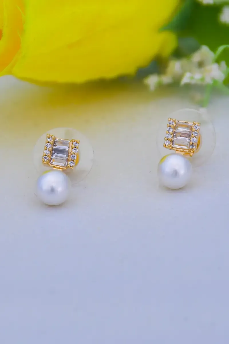Cubic Zirconia & Pearl Drop Stud Earrings for Women