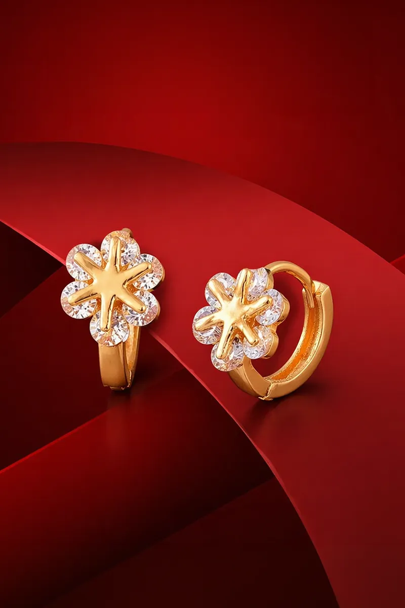 Gold Plated Floral Hoop Earrings for Women