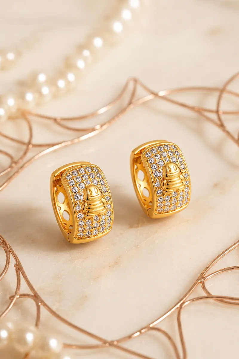 Gold CZ Hinged Hoop Earrings for Women