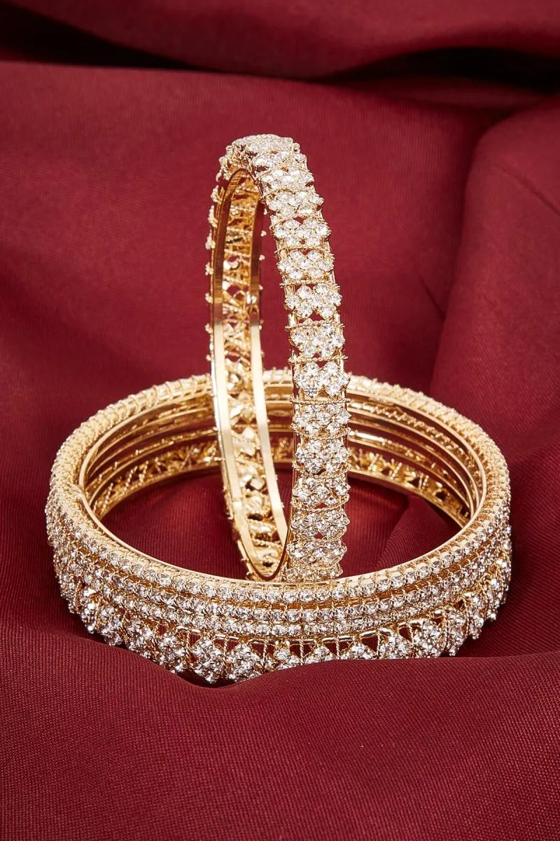 Gold Plated Sparkling CZ Stone Bangles for Women – Set of 6 - Party & Festive Wear