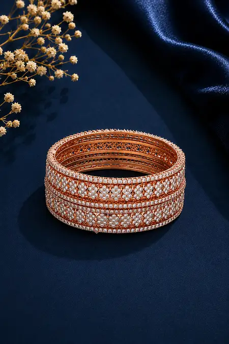 Gold Plated Sparkling CZ Stone Bangles for Women – Set of 6 - 2.4 007559GOL2.46