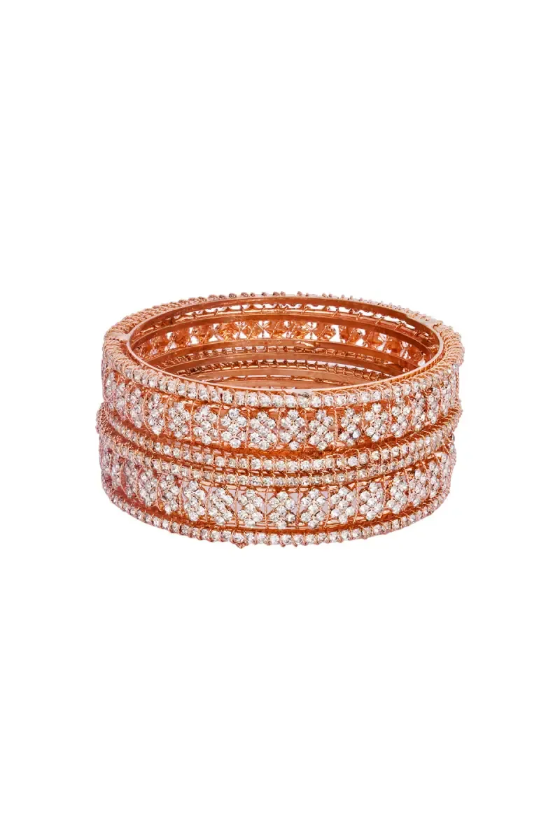 Gold Plated Sparkling CZ Stone Bangles for Women – Set of 6 - 2.4