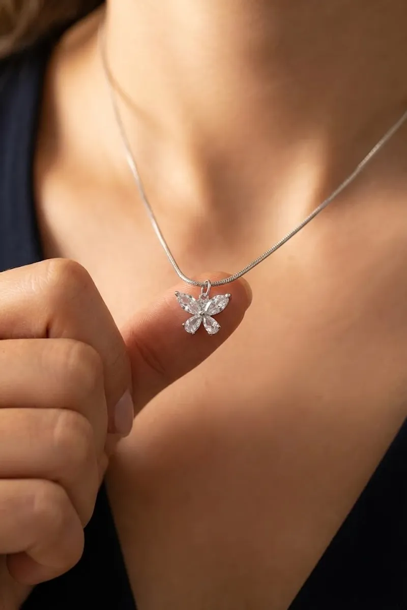 Silver Butterfly Shape Pendant Chain for Women & Girls