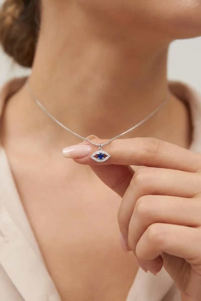 Silver Plated Evil Eye Pendant Chain for Women & Girls