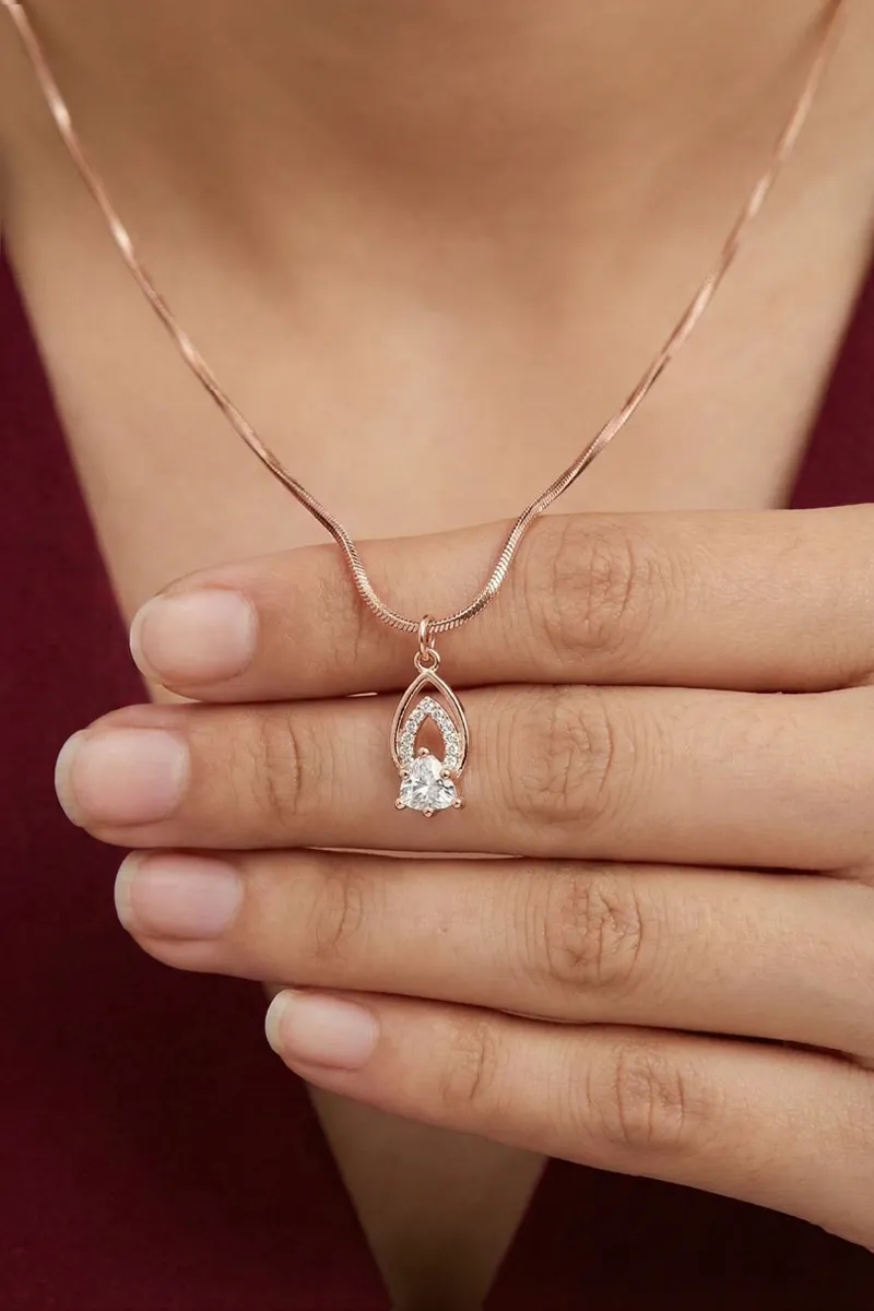 Cubic Zirconia Tear Drop Pendant Chain for Women & Girls