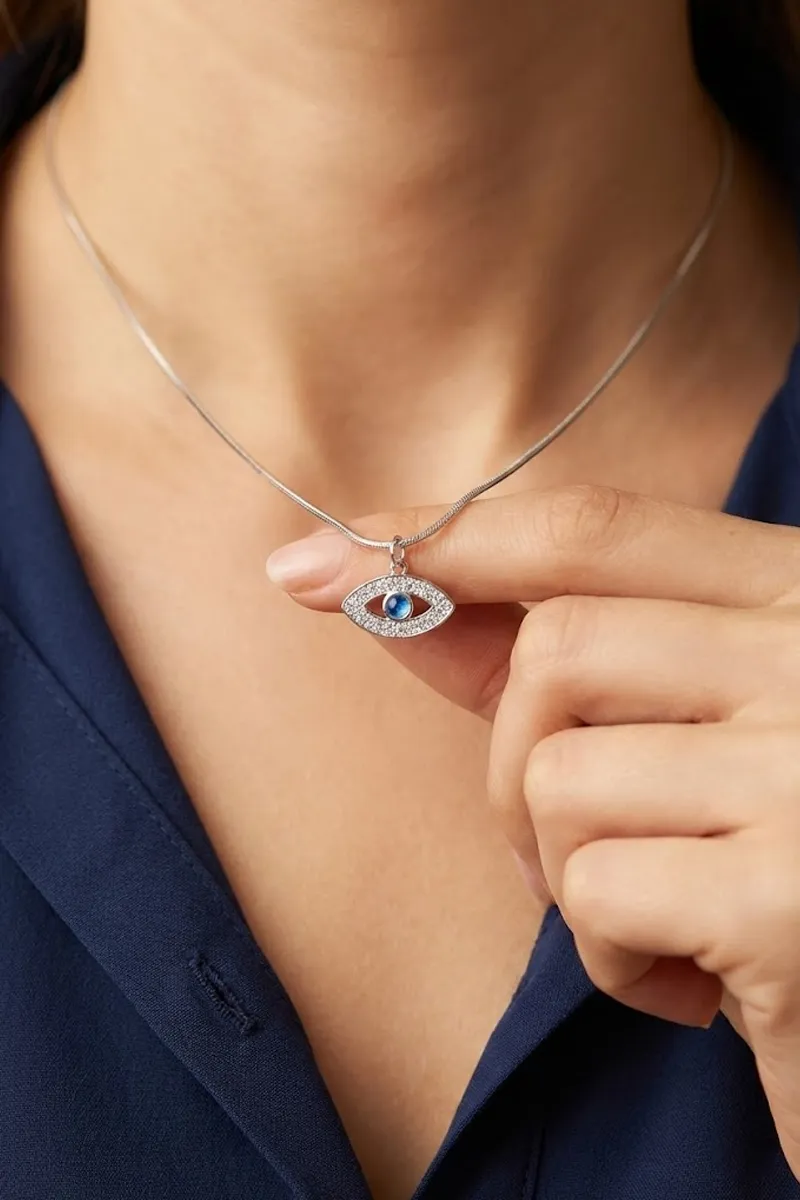Silver Plated Eye Pendant Chain for Women & Girls