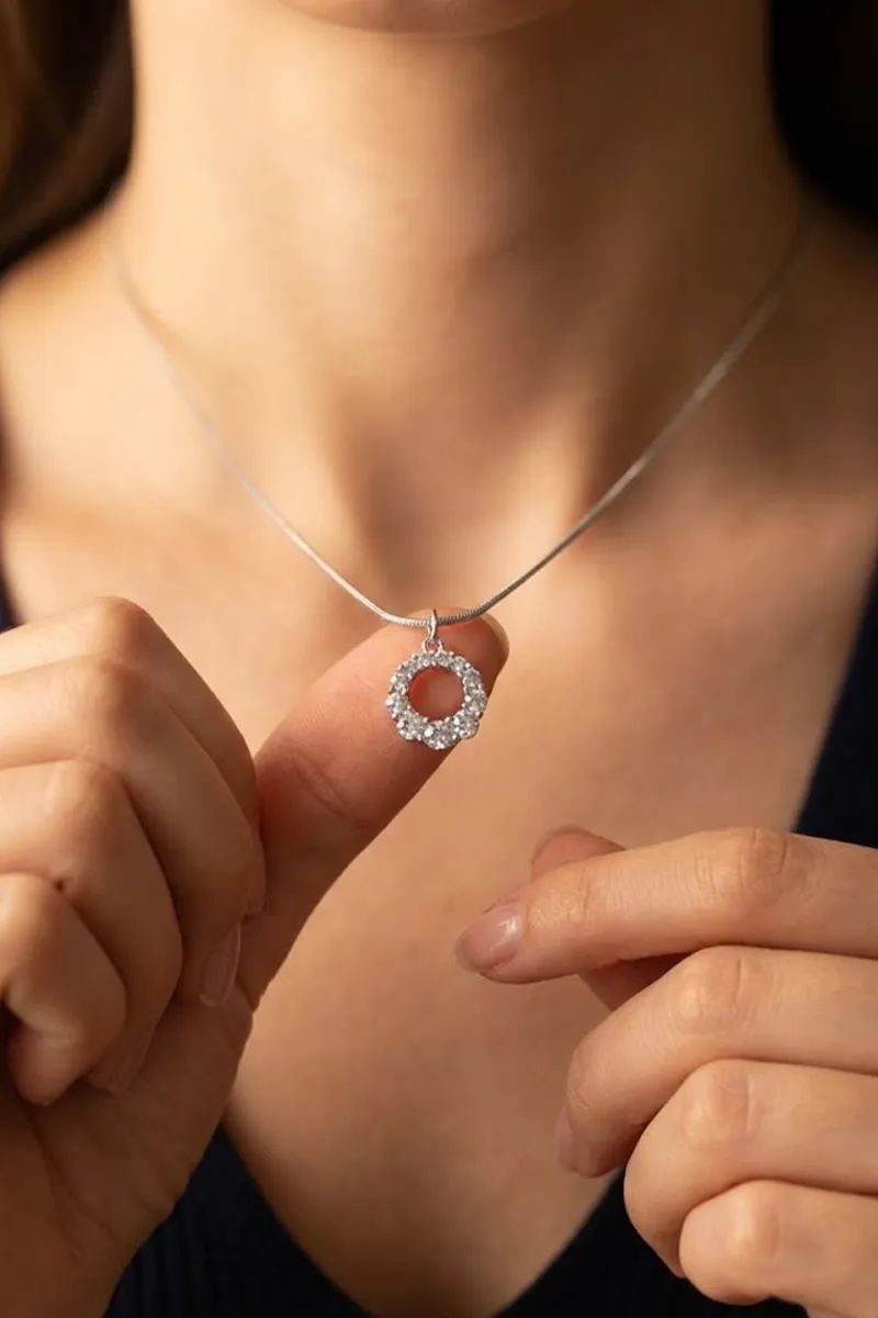 Silver Plated Circle Pendant Chain Women & Girls