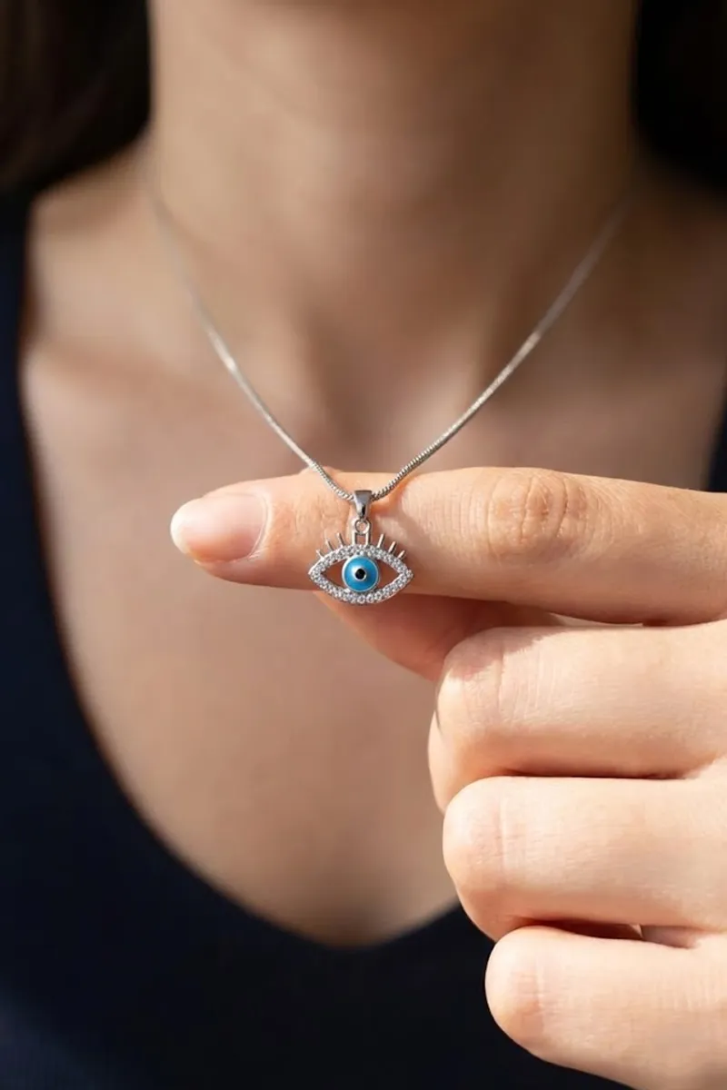 Silver Plated Evil Eye Pendant Chain for Women & Girls