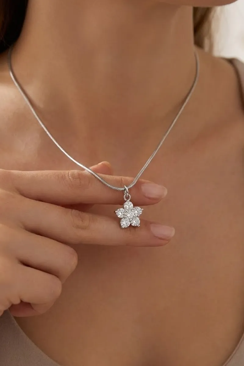 Silver Plated Floral Pendant Chain for Women & Girls