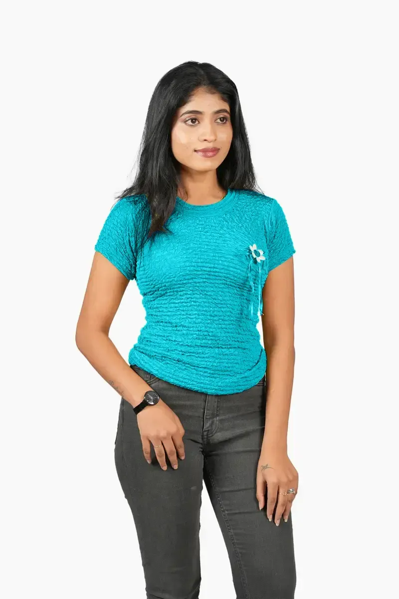 Cotton Lycra Blend Solid Casual T-Shirt for Women 007895FRESIZSKYBLU